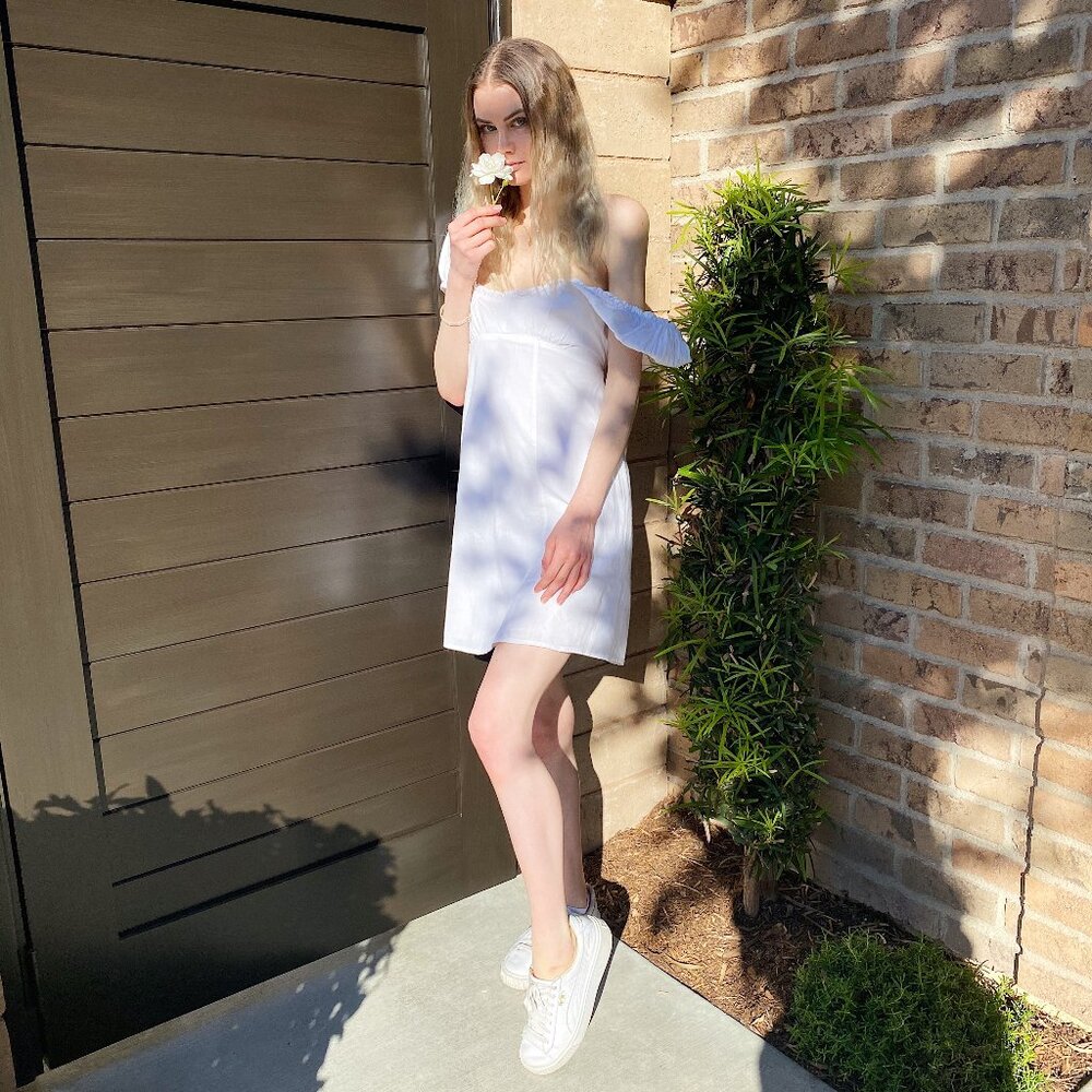 free people off the shoulder short sleeve casual cotton white mini dress